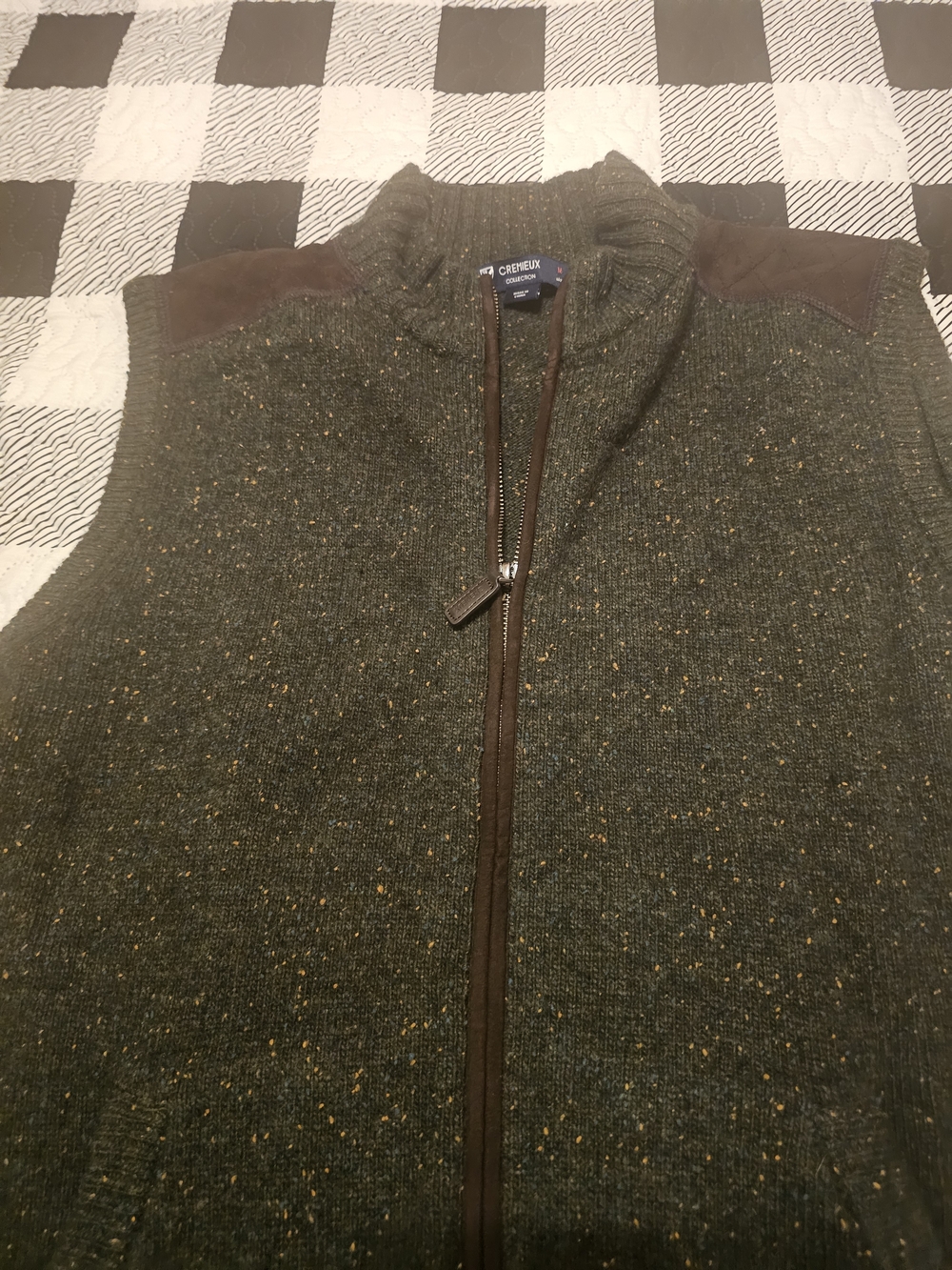 Cremieux Men's Green Zip-Front Tweed Sweater Vest
